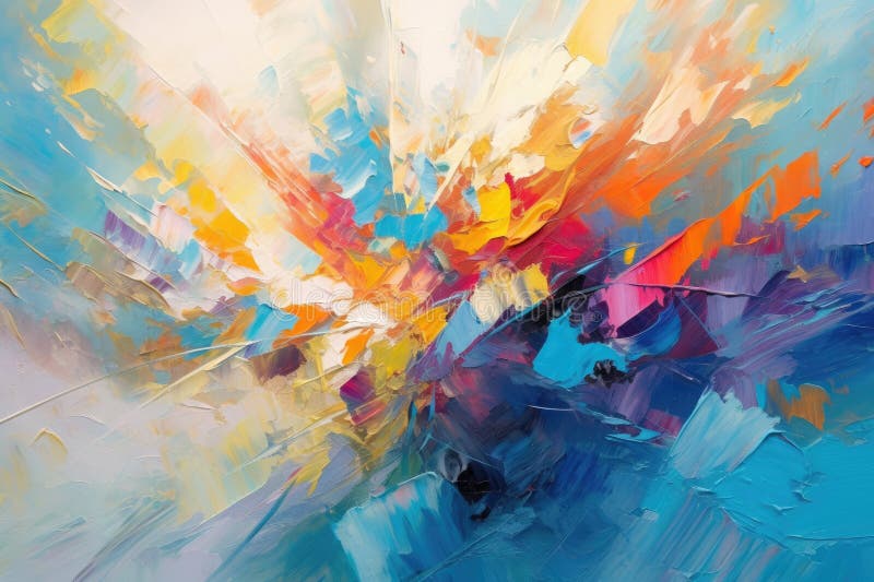 Convergence of vibrant brushstrokes and abstract shapes, creating a lively and energetic abstract composition royalty free illustration