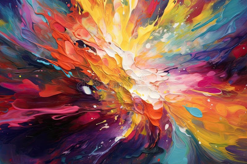 Convergence of vibrant brushstrokes and abstract swirls, creating a dynamic and expressive abstract composition royalty free illustration