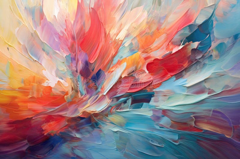 Convergence of vibrant brushstrokes and abstract swirls, creating a dynamic and expressive abstract composition stock illustration