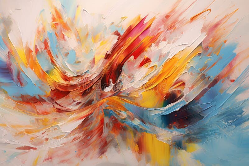 Convergence of vibrant brushstrokes and abstract swirls, creating a dynamic and expressive abstract composition stock illustration