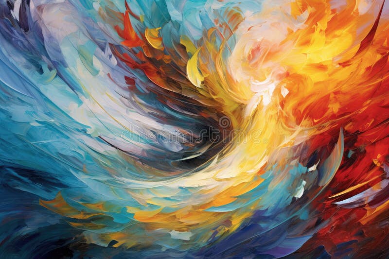 Convergence of vibrant brushstrokes and abstract swirls, forming a dynamic and captivating abstract composition royalty free illustration