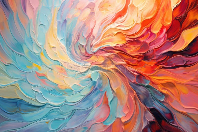 Convergence of vibrant brushstrokes and abstract swirls, forming a dynamic and captivating abstract composition stock illustration