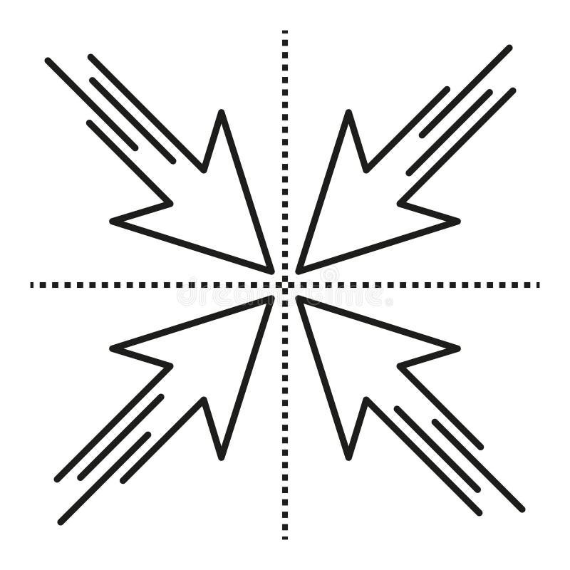 Converging pointer arrows. Center target shape. Vector cross focus. Minimal aiming symbol. royalty free illustration