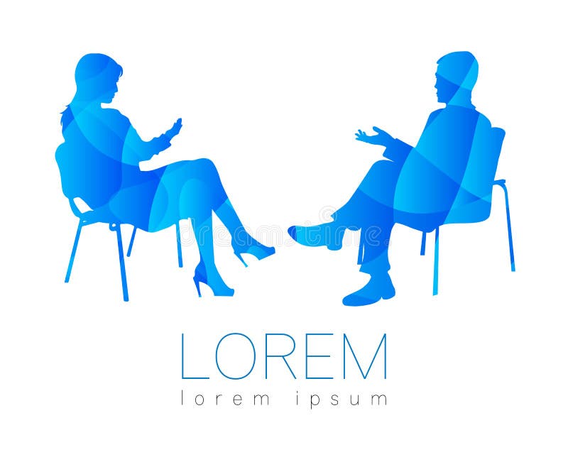 A conversa dos povos Sessão da assistência ou da psicoterapia Mulher do homem que fala ao sentar-se Perfil da silhueta moderno ilustração do vetor A conversa dos povos Sessão da assistência ou da psicoterapia Mulher do homem que fala ao sentar-se Perfil da silhueta moderno ilustração do vetor