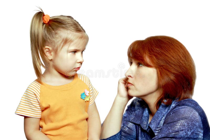 Difficult, unpleasant conversation of mother with 4 years daughter on adult subjects. Difficult, unpleasant conversation of mother with 4 years daughter on adult subjects