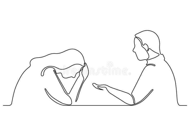 Conversation de couple de conversation dans la relation problème psychologique continu un trait dessin. fille triste et homme. cri illustration stock