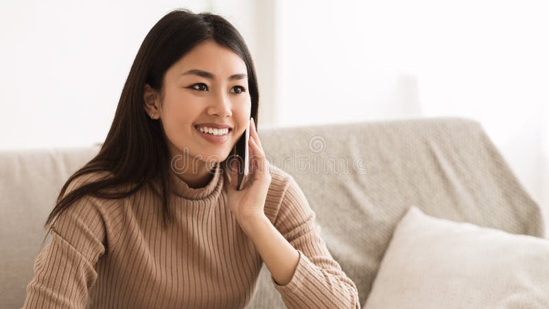 Conversation with Friend. Girl Talking on Phone at Home Stock Image ...