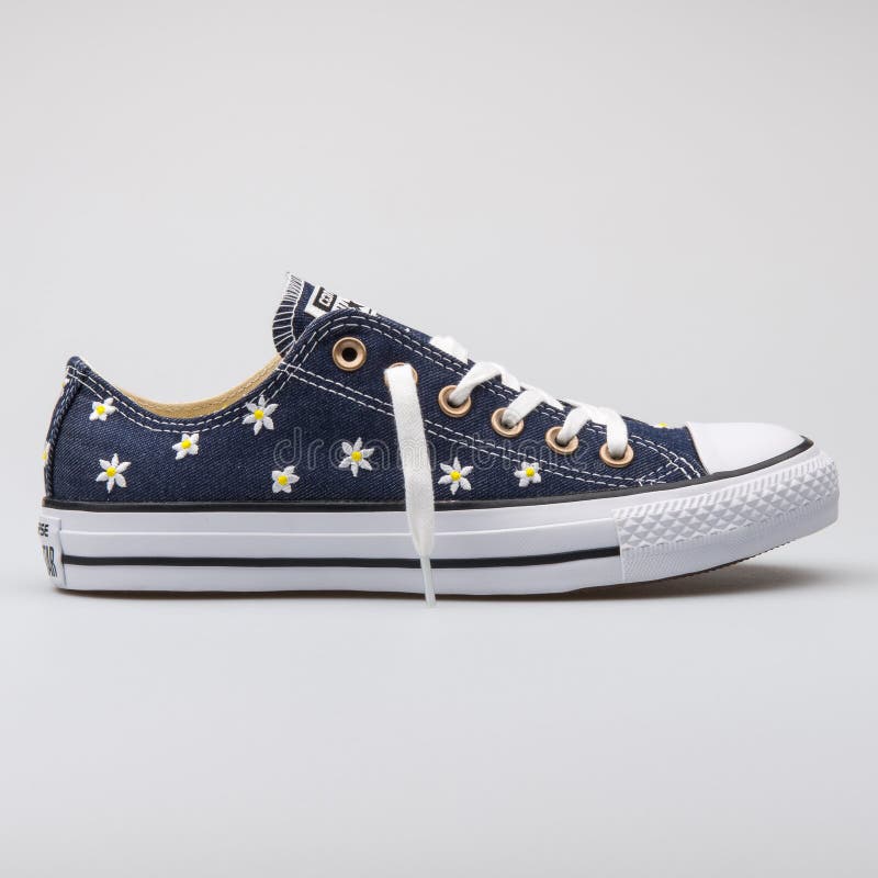 Converse Chuck Taylor All Star OX Navy Blue with Flowers Sneaker Editorial  Stock Photo - Image of side, blue: 145863023
