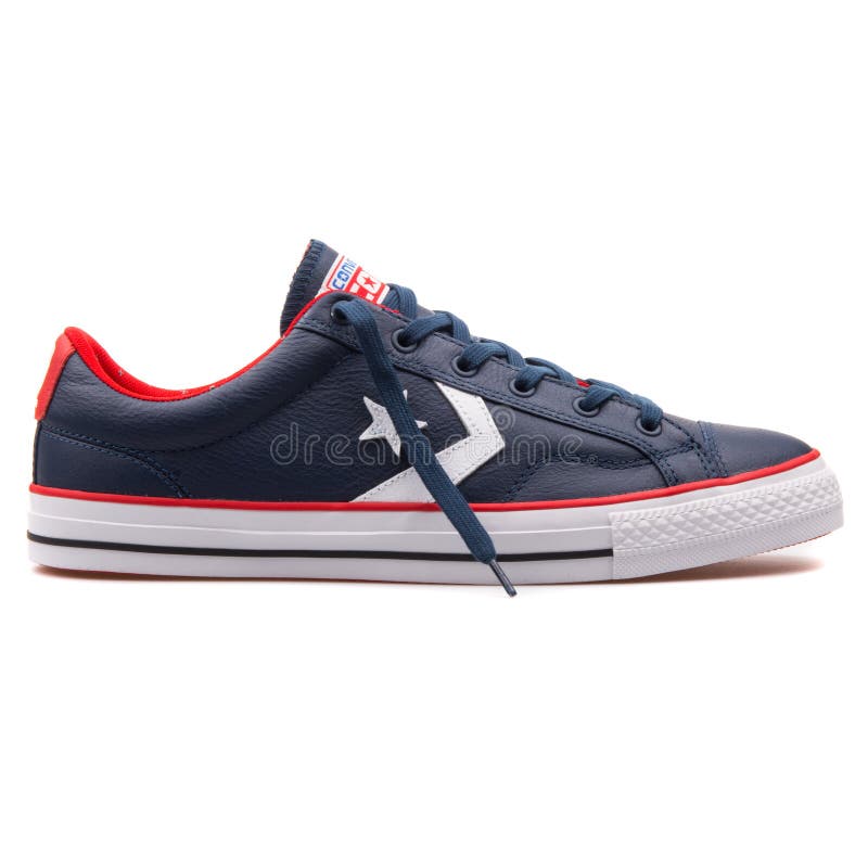 navy blue and red sneakers