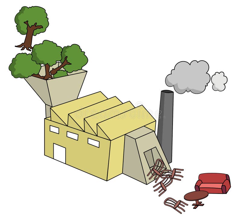 This is an illustration of the Conversion Process in terms of the Furniture Industry. Wood from trees can be processed or manufactured through dif. production operations to produce furniture as a final product. Image can be used in topics related to manufacturing, furniture, production, transformation of raw materials into finished goods/products,... etc. Image also available WITH the phrase Conversion Process written under the illustration. Manufacturing process vectors