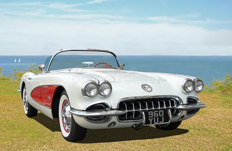 Photo of a vintage classic american chevrolet corvette C1 convertible on display at whitstable outdoor coastal car show during april 2017. Photo of a vintage classic american chevrolet corvette C1 convertible on display at whitstable outdoor coastal car show during april 2017.