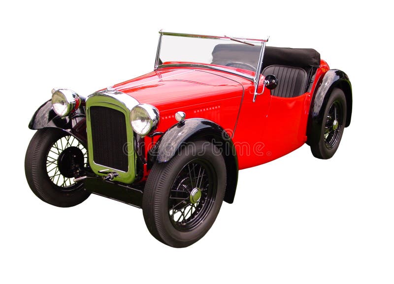 To je červená a černá 1920 convertible touring auto pořízené na starožitný auto show, izolované na bílém.