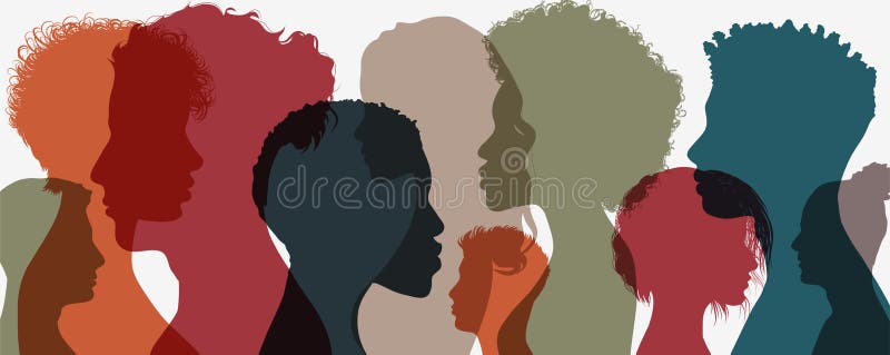Silhouette of diversity people side. Group of multi-ethnic business co-workers and colleagues. Community of friends. Cooperation vector illustration