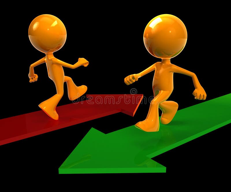 convertito della passeggiata dell'uomo di affari 3d su 2 frecce di colori royalty illustrazione gratis convertito della passeggiata dell'uomo di affari 3d su 2 frecce di colori royalty illustrazione gratis