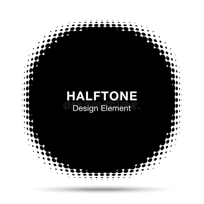 Convex distorted black abstract vector circle frame halftone dots logo emblem for new technology pattern background. stock illustration Convex distorted black abstract vector circle frame halftone dots logo emblem for new technology pattern background. stock illustration