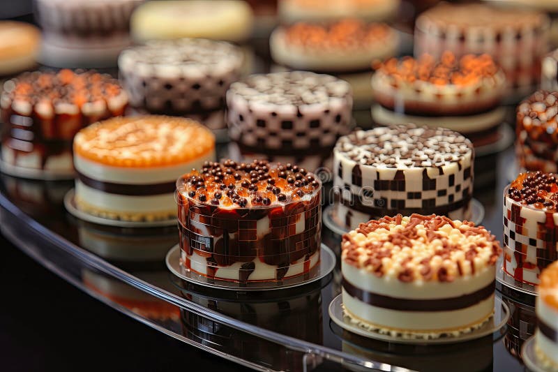 Conveyor Belt with Many Cakes on it Stock Photo Image of dessert