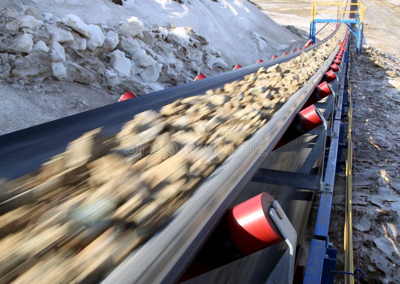 Conveyor Belt Moves Ore from the Quarry for Processing Stock Image