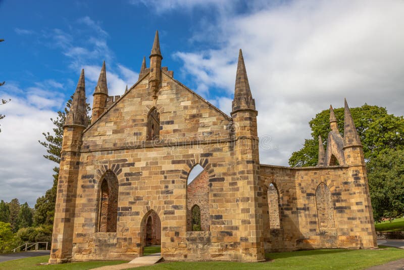 Convict Church Port Arthur. Ruins of the Church Convict, ancient historic church convict settlement, at Port Arthur Historic Site, in Tasman Peninsula, Tasmania royalty free stock photography Convict Church Port Arthur. Ruins of the Church Convict, ancient historic church convict settlement, at Port Arthur Historic Site, in Tasman Peninsula, Tasmania royalty free stock photography