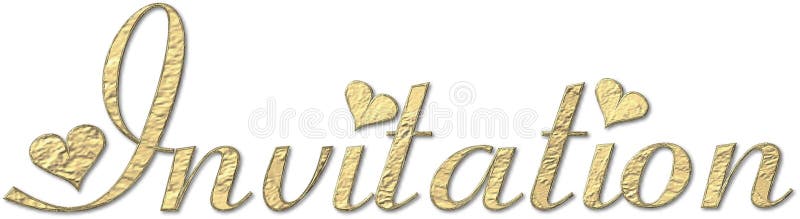 The word Invitation in golden metal design with hearts. The word Invitation in golden metal design with hearts.