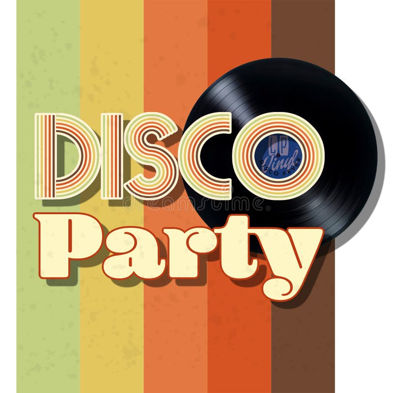 Disco Party 70`s Theme Invitation Art Retro Vintage Record Disc Jockey. Disco Party 70`s Theme Invitation Art Retro Vintage Record Disc Jockey