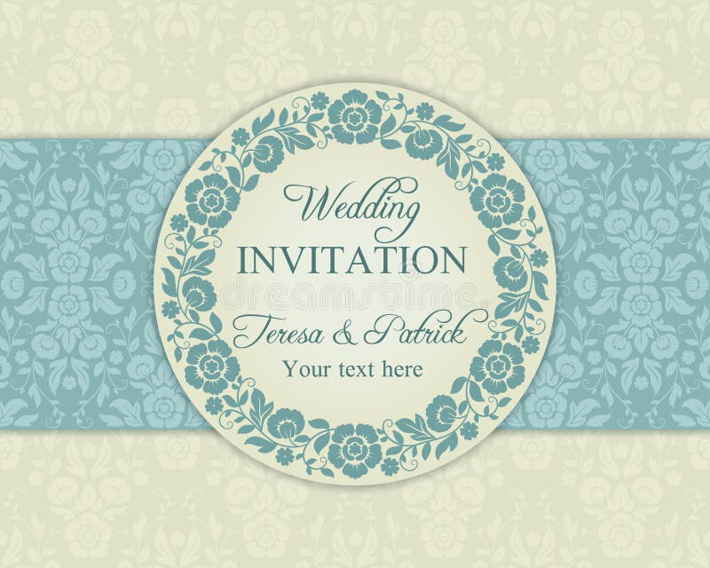Convite barroco, azul e bege do casamento ilustração royalty free Convite barroco, azul e bege do casamento ilustração royalty free