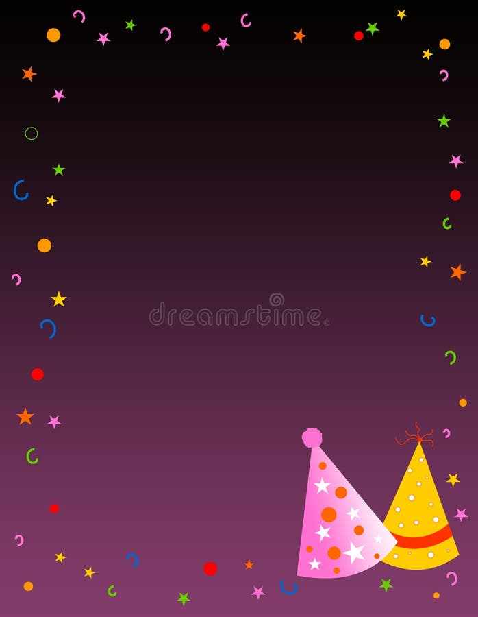 High resolution illustration for invitation or greeting card design for a celebration / birthday party. dark background with falling confetti and colorful hats. High resolution illustration for invitation or greeting card design for a celebration / birthday party. dark background with falling confetti and colorful hats