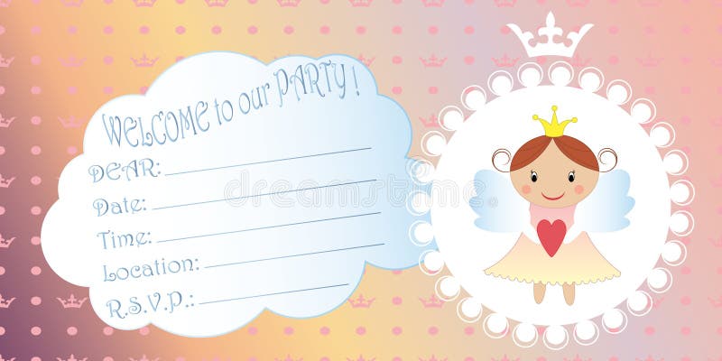 Convite das crianças s Princesa Birthday Party Invitation ilustração royalty free Convite das crianças s Princesa Birthday Party Invitation ilustração royalty free