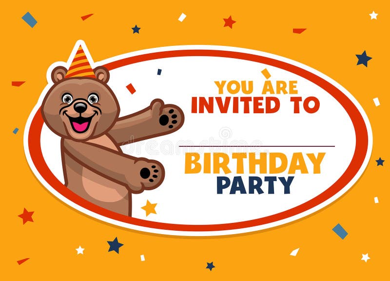 Convite de aniversário com urso marrom fofo ilustração royalty free
