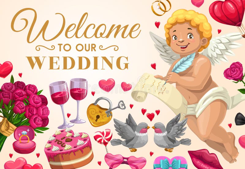 Convite do casamento, anjo com mensagem do amor ilustração do vetor Convite do casamento, anjo com mensagem do amor ilustração do vetor