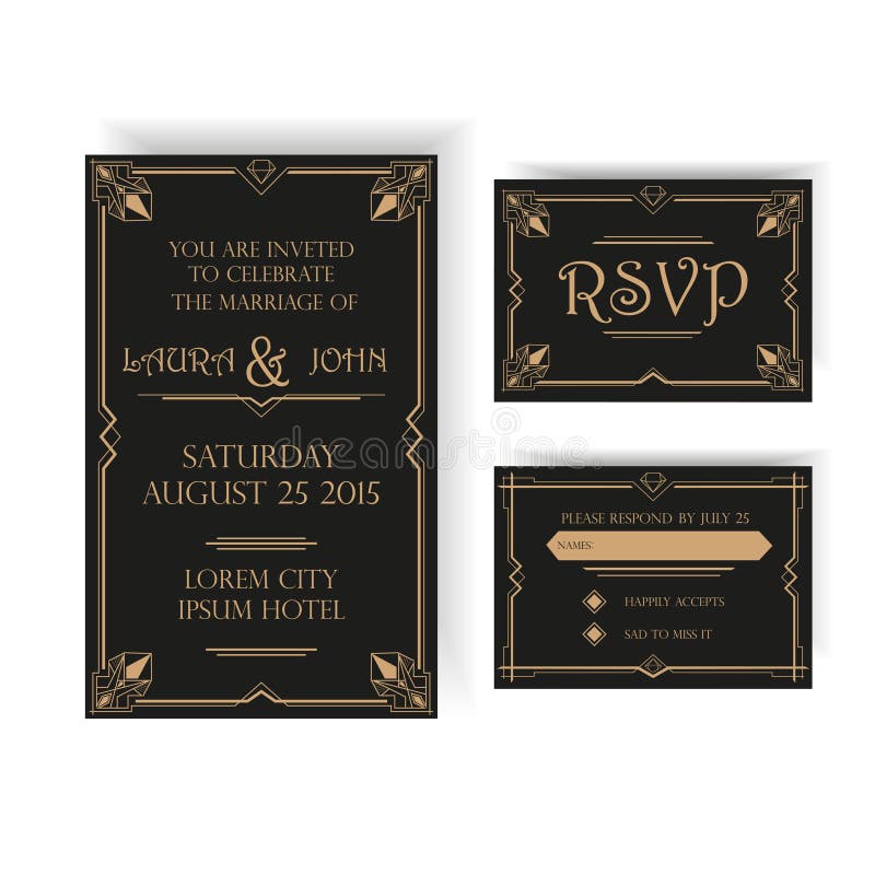 Save the Date - Wedding Invitation Card - RSVP - Art Deco Vintage Style. Save the Date - Wedding Invitation Card - RSVP - Art Deco Vintage Style