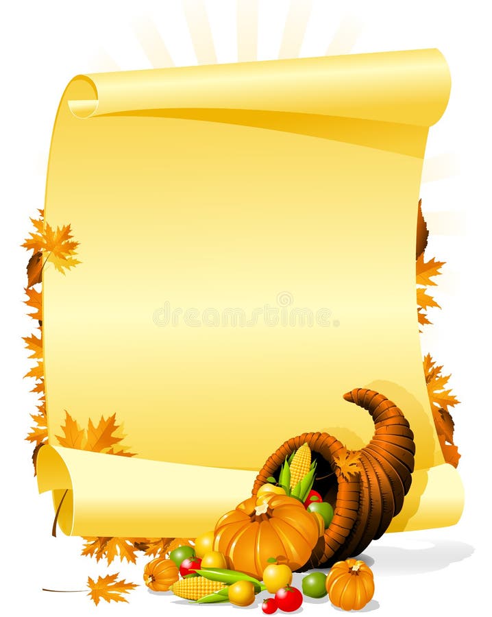 Blank thanksgiving invitation with cornucopia and vegetables. Blank thanksgiving invitation with cornucopia and vegetables