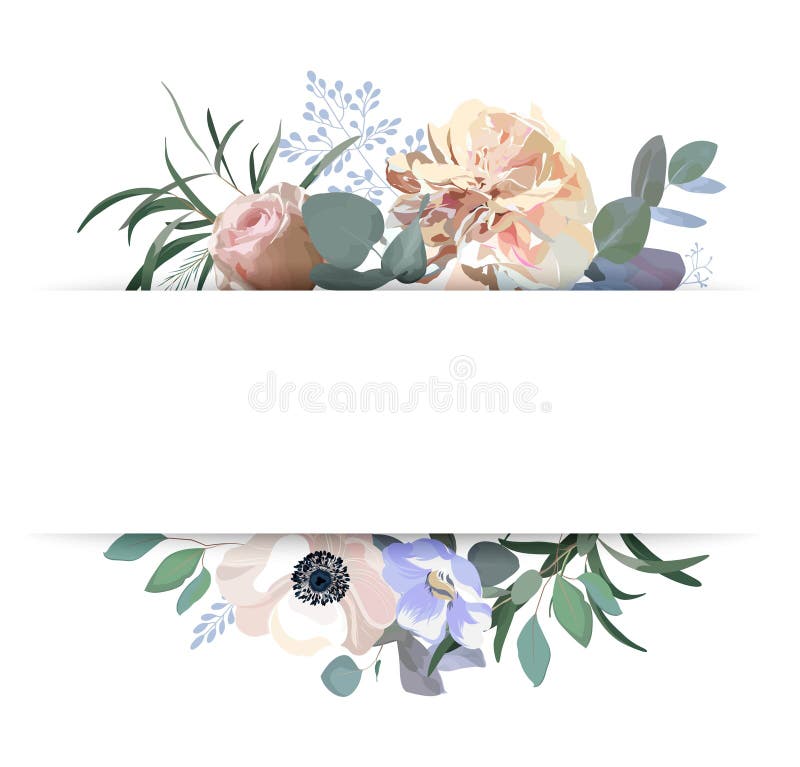 Convite floral do casamento Rosa cor-de-rosa elegante do jardim, peônia, anêmona, ramos do eucalipto, folhas Molde do vetor ilustração do vetor