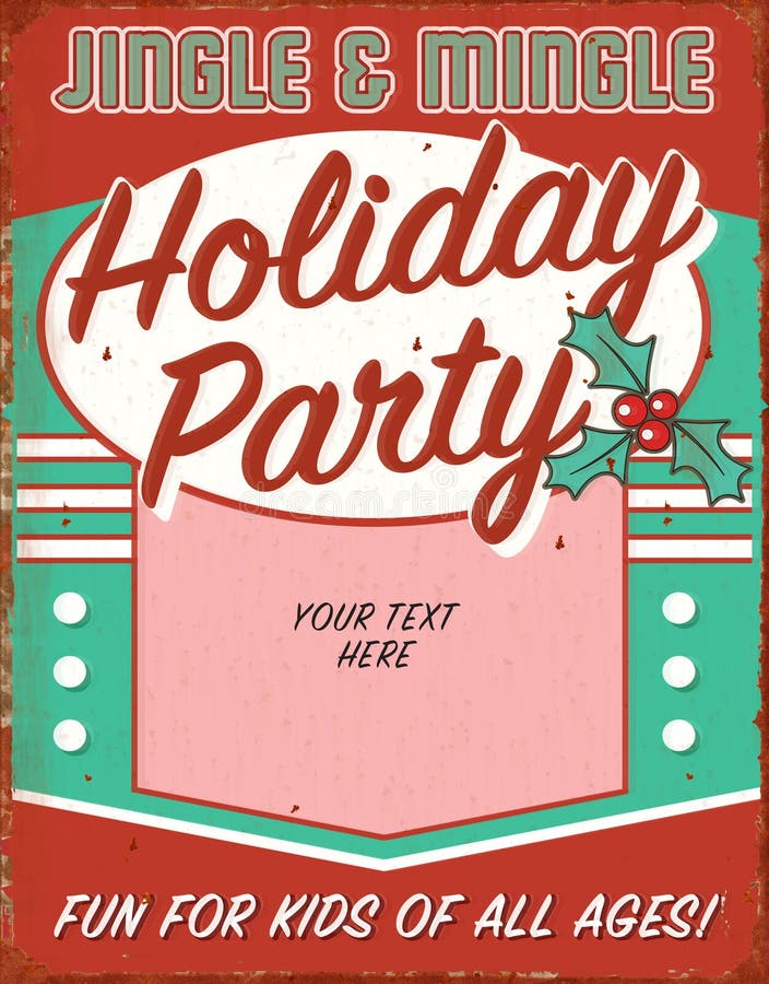 Convite Tin Sign Art Flyer retro da festa de Natal do vintage ilustração royalty free Convite Tin Sign Art Flyer retro da festa de Natal do vintage ilustração royalty free