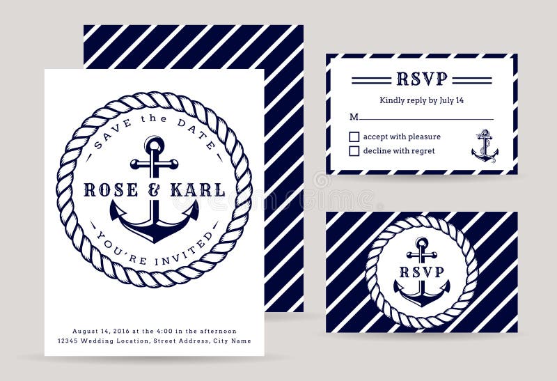 Convites náuticos do casamento ilustração royalty free Convites náuticos do casamento ilustração royalty free