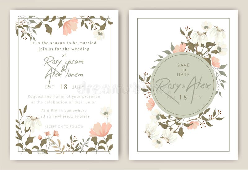 Convites para Casamento salve o design do cartão de data com anêmona elegante de jardim