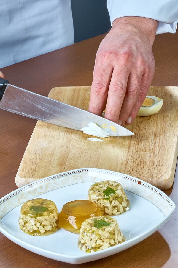 Cook Cuts Egg Full Collection of Food Recipes Jelly with Chicken Stock