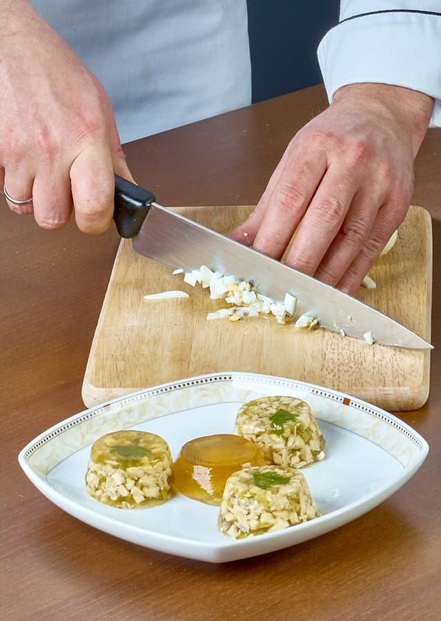 Cook Cuts Egg Full Collection of Food Recipes Jelly with Chicken Stock