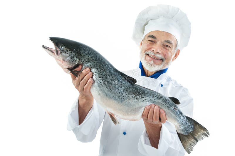 Cook z dużą ryba zdjęcia royalty free Cook z dużą ryba zdjęcia royalty free