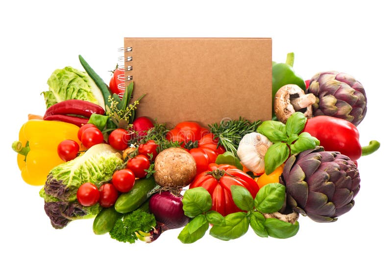 Cookbook for recipes with fresh vegetables royalty free stock photography Cookbook for recipes with fresh vegetables royalty free stock photography