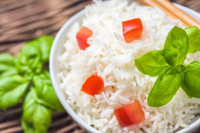 Cooked Basmati Rice with Tomato and Basil Stock Image Image of rice