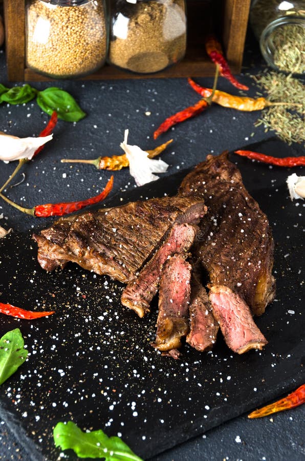 Cooked Bbq Steak Spice Lime Pepper Garlic Stock Image Image of