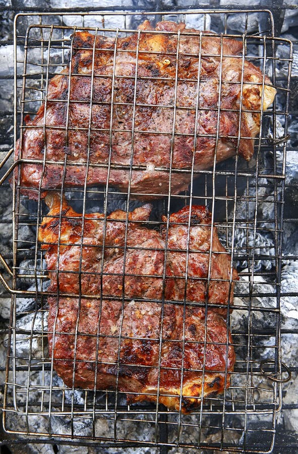 Cooked Beef Steak on Charcoal Stock Photo Image of healthy, gold