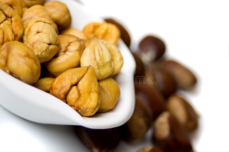 Cooked chestnut served in bowl stock photography