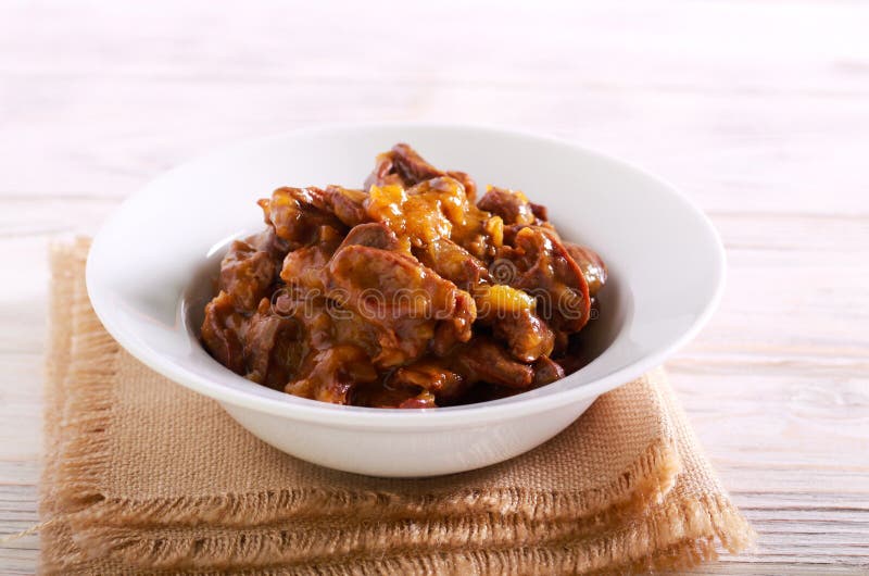 Cooked Chicken Hearts with Gravy Stock Photo Image of stew, savory