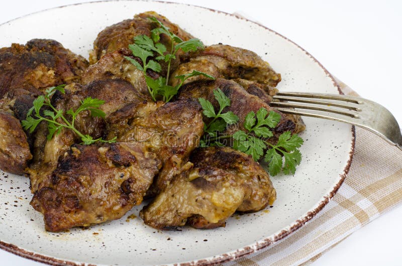 Cooked Chicken Liver on Plate. Liver Dishes. Studio Photo Stock Image ...