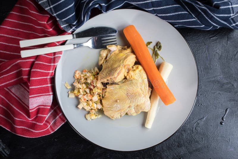 Cooked chicken meat stock photo. Image of diet, knife 134314946