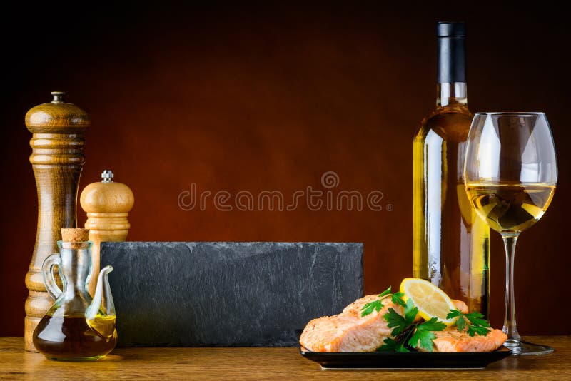 Cooked Fish with Wine and Copy space
