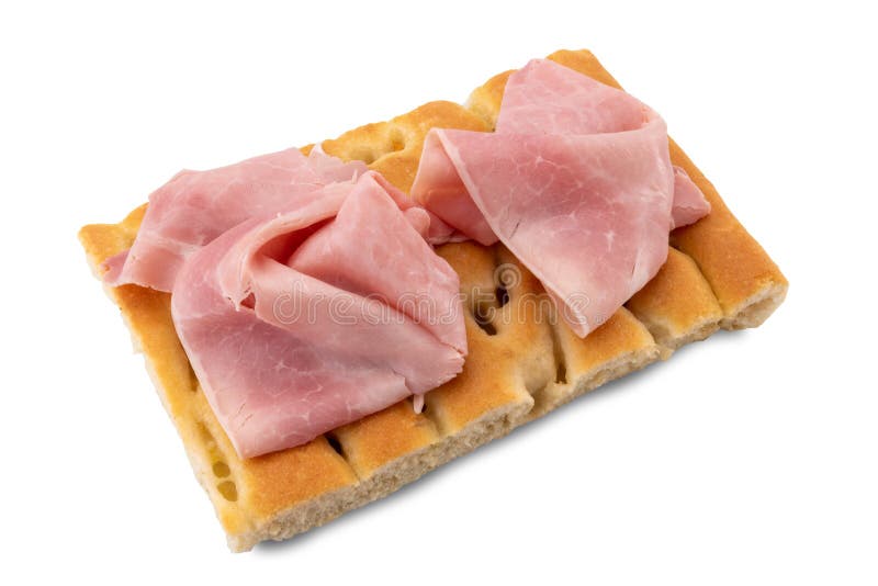 Cooked ham on slice of focaccia bread stock photography