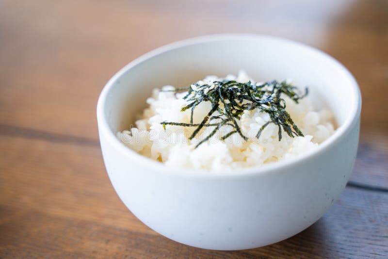 Cooked Japanese Rice with Seaweed and Sesame Stock Photo - Image of
