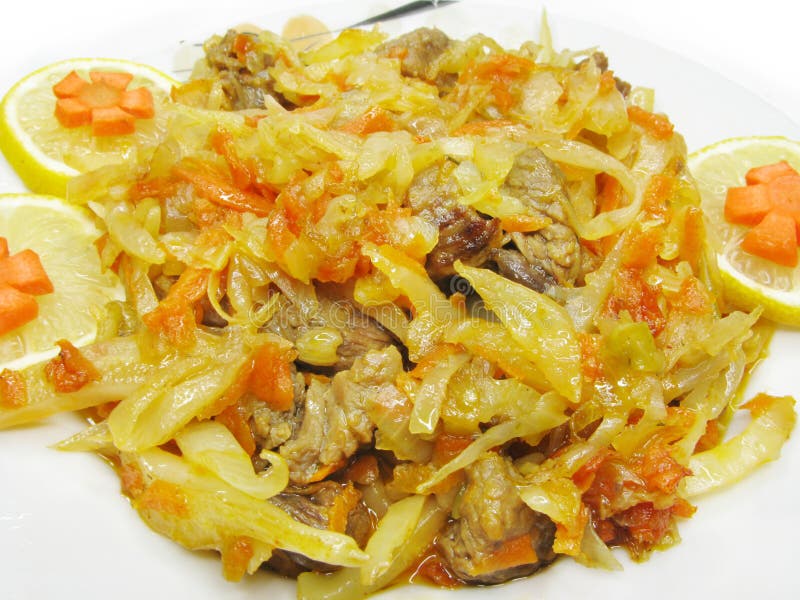 Cooked meat with cabbage stock photo. Image of color 12582518